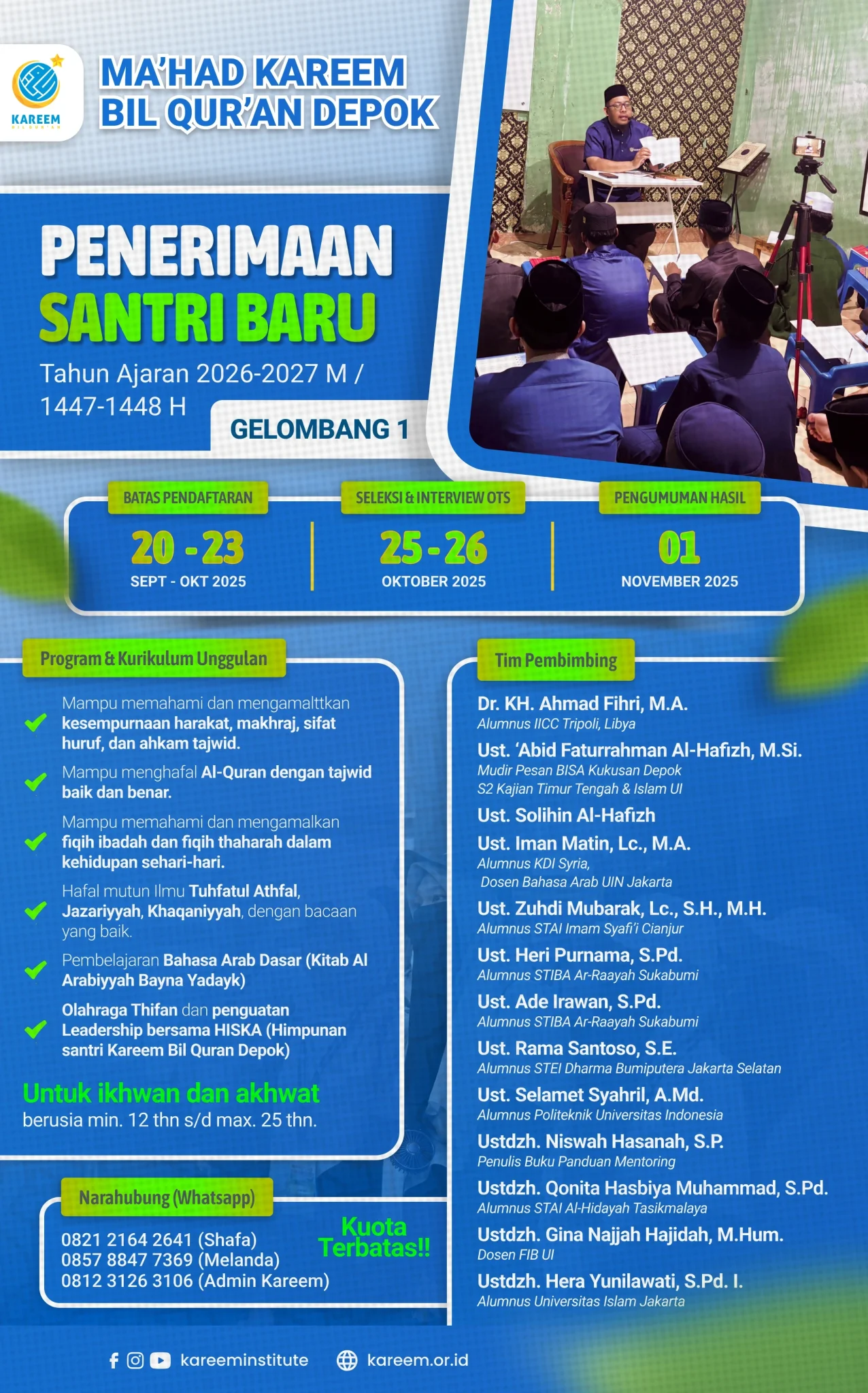 Dibuka! Gelombang Pertama Penerimaan Santri Baru Tahun Ajaran 2026/2027 M