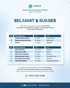 Pengumuman Calon Santri yang Lulus Seleksi Penerimaan Santri Baru Kareem Bil Qur'an Depok